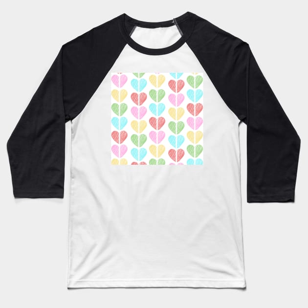 Colourful Hearts Baseball T-Shirt by Laradona